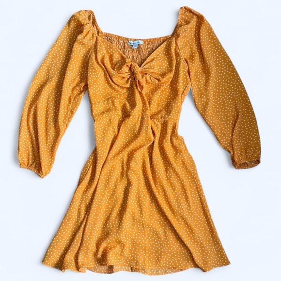 Bar III Mini Orange Polkadot Tie-Front Dress - Picture 1 of 6